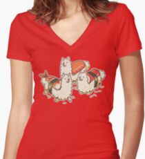 Alpaca Sushi Niguiri Women's Fitted V-Neck T-Shirt