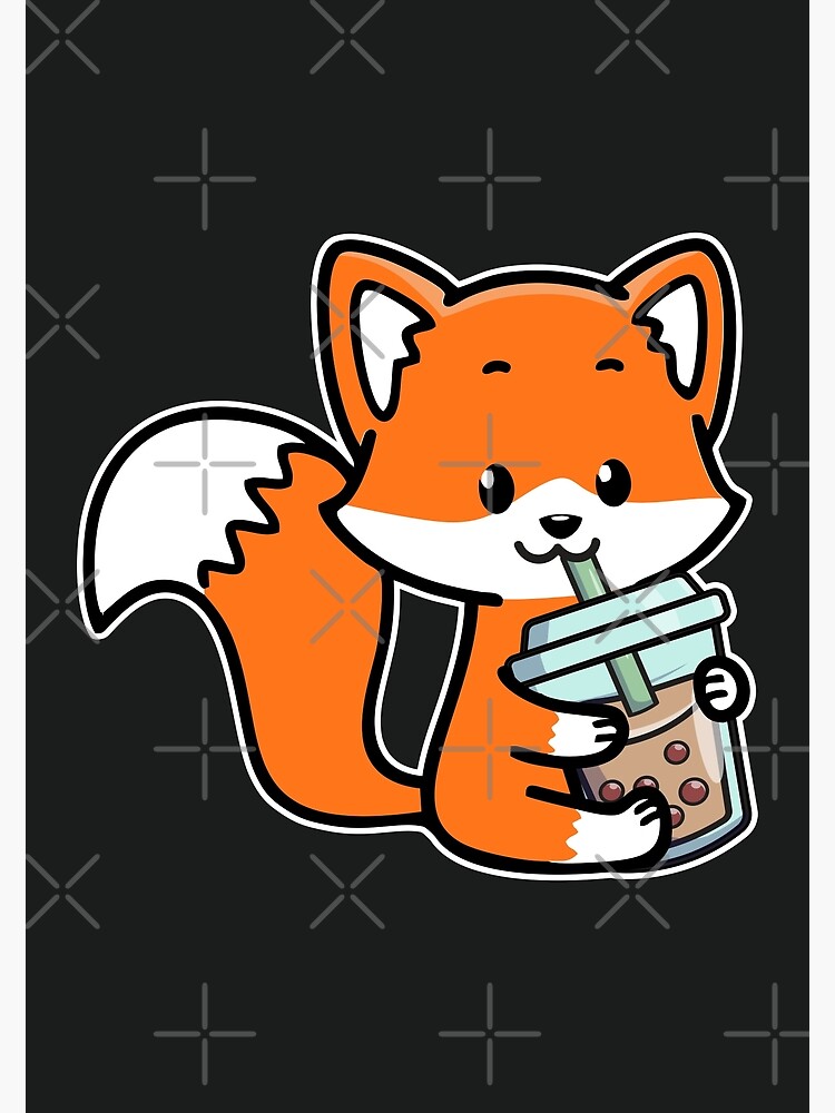 "Kawaii Bubble Tea Fox Drinking Boba-Tea " Art Print for Sale by