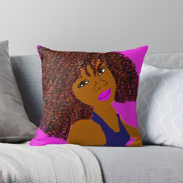 Brown Curly Natural Hair Diva Queen Pink Lips Throw Pillow