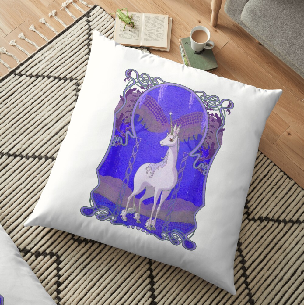 The Last Unicorn Art Nouveau Moonlit Night Floor Pillow