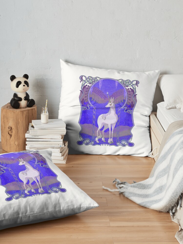 Alternate view of The Last Unicorn Art Nouveau Moonlit Night Floor Pillow
