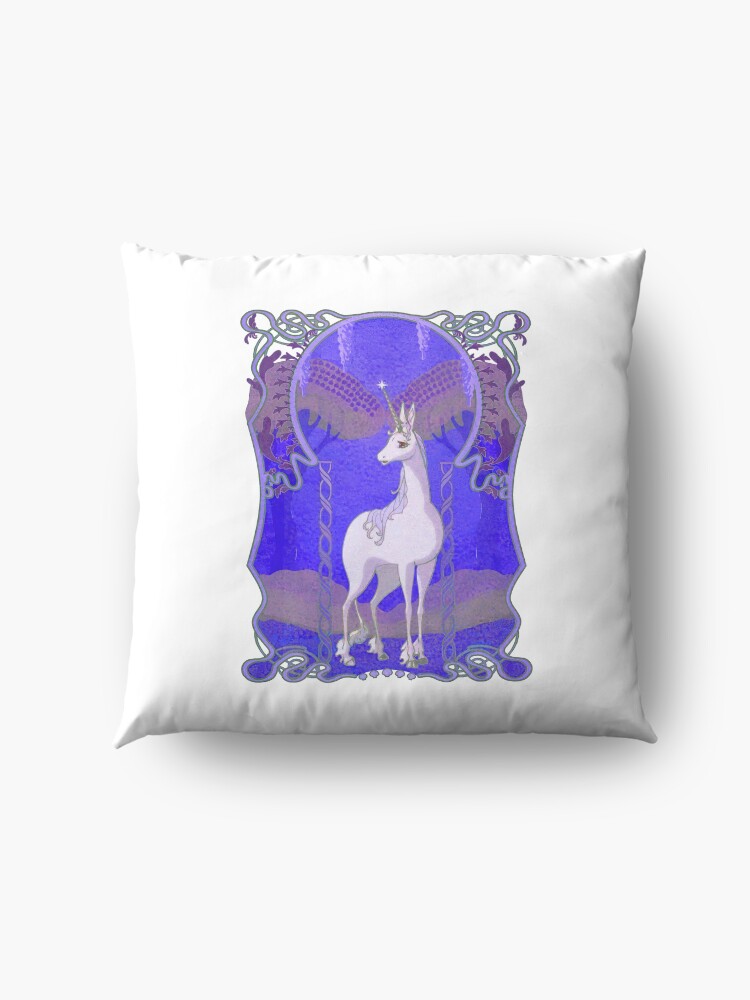 Alternate view of The Last Unicorn Art Nouveau Moonlit Night Floor Pillow
