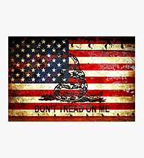 American Flag And Viper On Rusted Metal Door - Don't Tread On Me Photographic Print