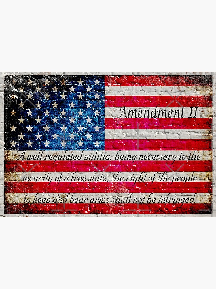Distressed American Flag And Second Amendment On White Bricks Wall by MolonLabeArt