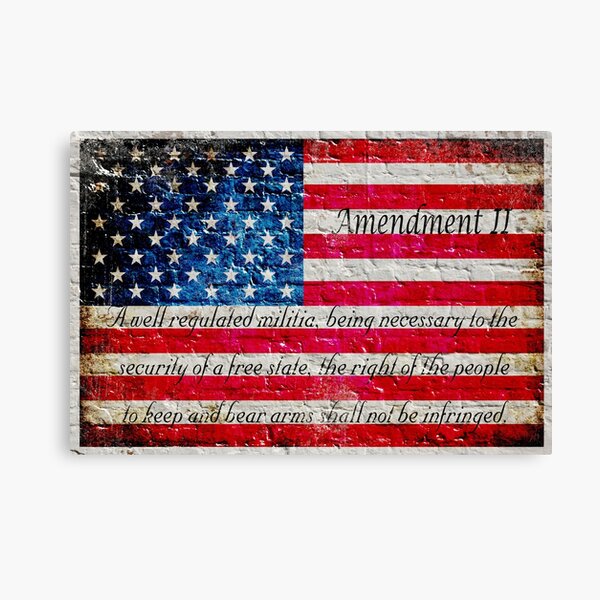 Distressed American Flag And Second Amendment On White Bricks Wall Canvas Print