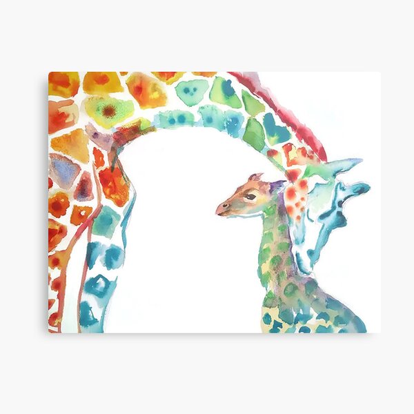 Giraffe Mommy and Baby Metal Print