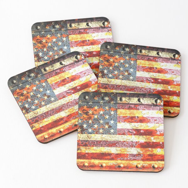Item preview, American Flag On Rusted Riveted Metal Door designed and sold by MolonLabeArt.