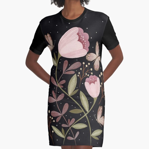 Flowers and butterflies Graphic T-Shirt Dress