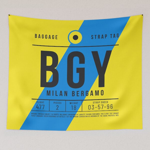 Aperçu de l'œuvre Étiquette de bagage E - BGY Milan Bergame Italie créée et vendue par VoodooCircus.