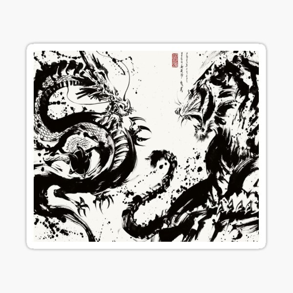 Tiger and Dragon Vintage Ink Sticker