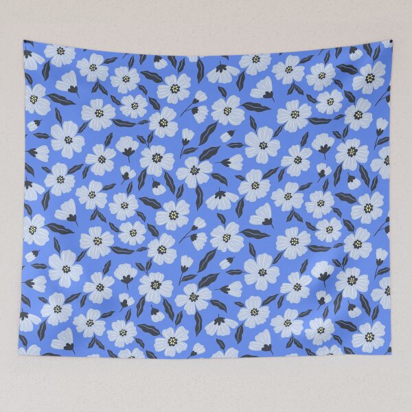 Item preview, white flowers on a blue background designed and sold by burbura.
