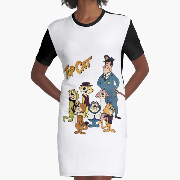 Spitzenkatze, Weinlese-Retro- Karikatur, Sommer T-Shirt Kleid