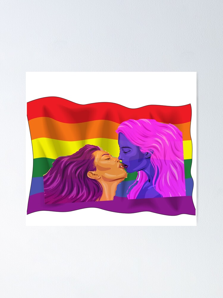 Pride Love Lesbians Women Kissing Intersex Pride Flag Poster For