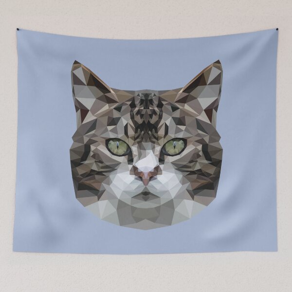 Item preview, Tabby cat lowpoly blue background designed and sold by xP42.