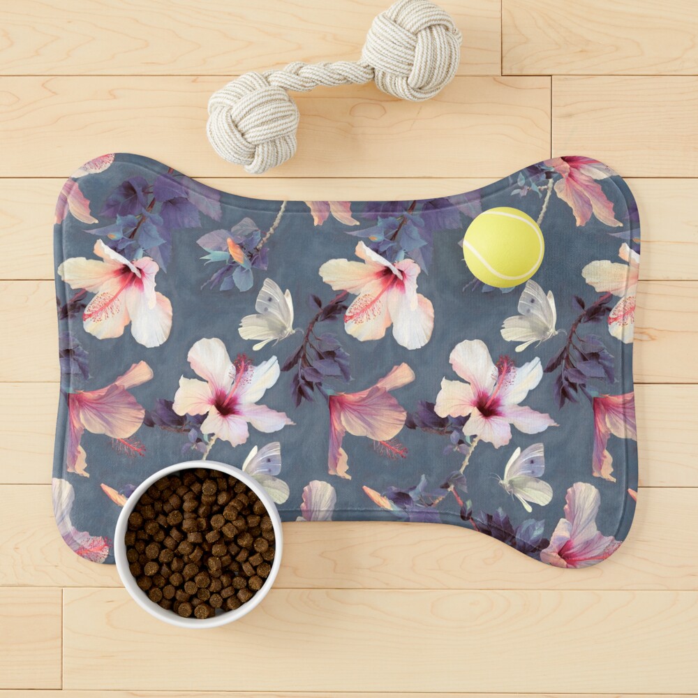 Butterflies and Hibiscus Flowers - a painted pattern Pet Mat
