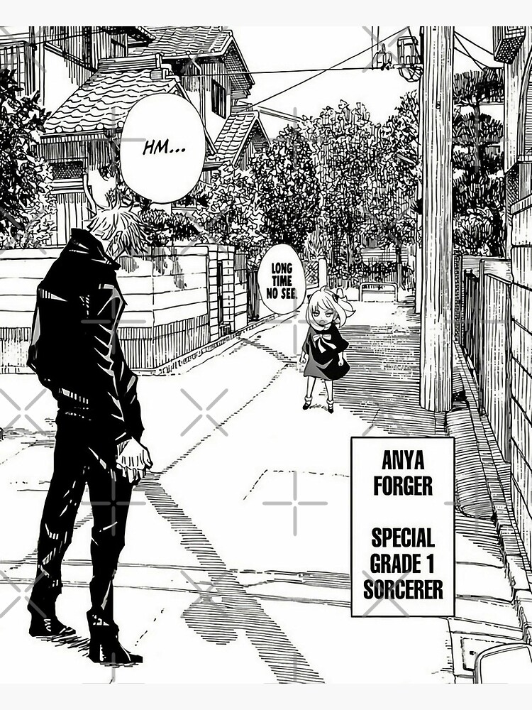 "gojo satoru vs anya forger from spy x family manga panel poster