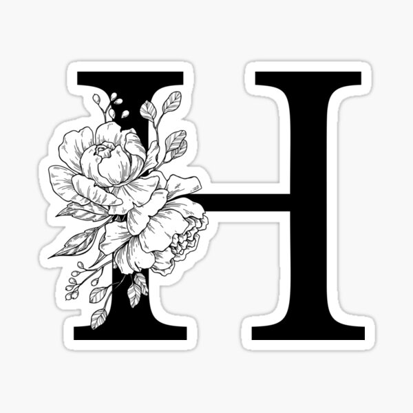 H Botanical Monogram Detailed Peony Drawing Sticker For Sale By Vidamale Redbubble