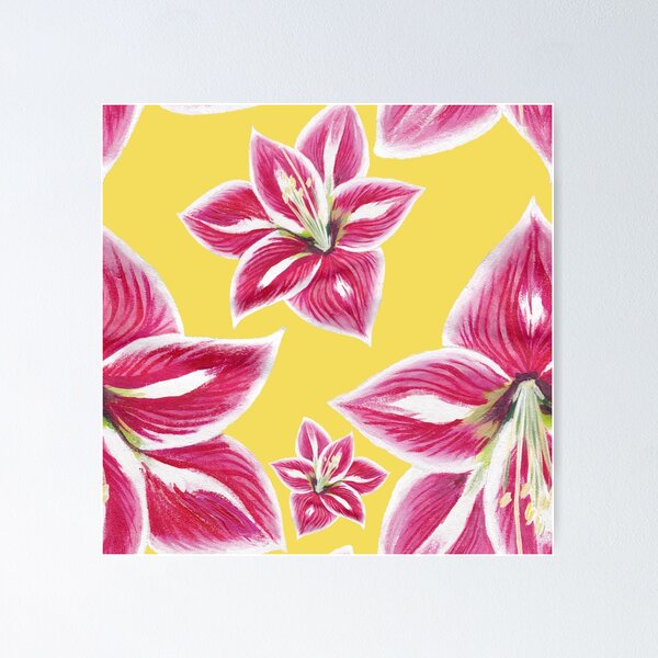 Item preview, Pink amaryllis on yellow background seamless pattern designed and sold by AleFairyland.