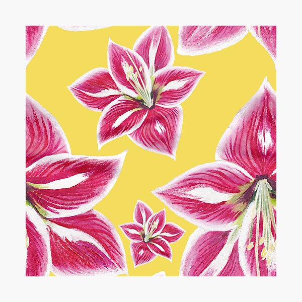 Item preview, Pink amaryllis on yellow background seamless pattern designed and sold by AleFairyland.