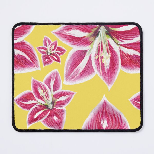 Item preview, Pink amaryllis on yellow background seamless pattern designed and sold by AleFairyland.