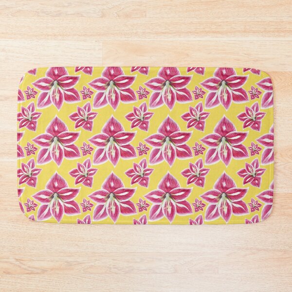 Item preview, Pink amaryllis on yellow background seamless pattern designed and sold by AleFairyland.