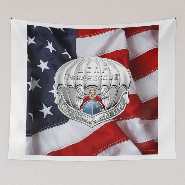 Item preview, Pararescuemen - PJ Badge over American Flag designed and sold by Serge Averbukh Art Studio.