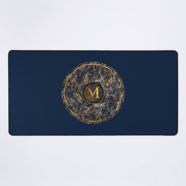 Item preview, Monogram Initial Golden Letter M Dark Blue Marble Pattern designed and sold by MintaApparel.