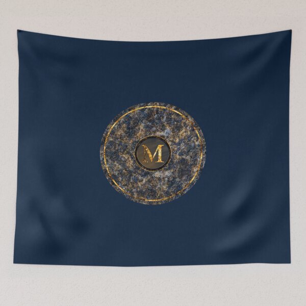 Item preview, Monogram Initial Golden Letter M Dark Blue Marble Pattern designed and sold by MintaApparel.
