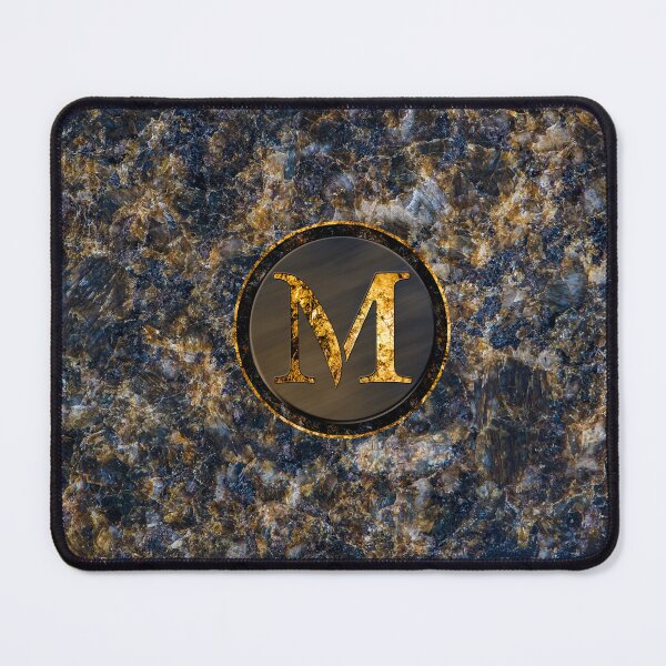 Item preview, Monogram Initial Golden Letter M Dark Blue Marble Pattern designed and sold by MintaApparel.