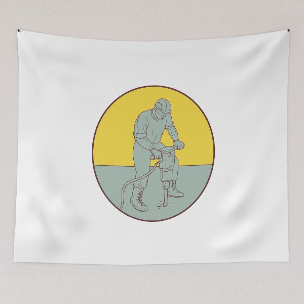 Item preview, Construction Worker Operating Jackhammer Oval Drawing designed and sold by patrimonio.