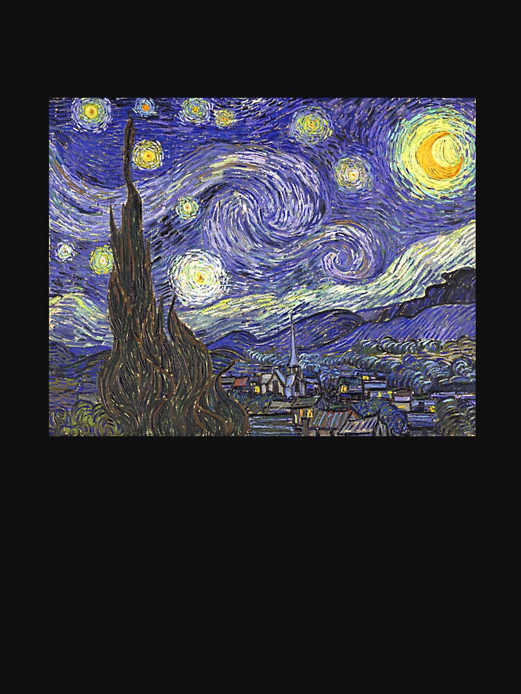 Thumbnail 7 of 7, Classic T-Shirt, 'Starry Night' by Vincent Van Gogh (Reproduction) designed and sold by RozAbellera.