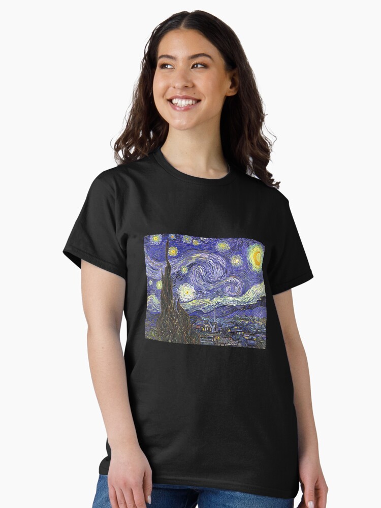 Thumbnail 1 of 7, Classic T-Shirt, 'Starry Night' by Vincent Van Gogh (Reproduction) designed and sold by RozAbellera.