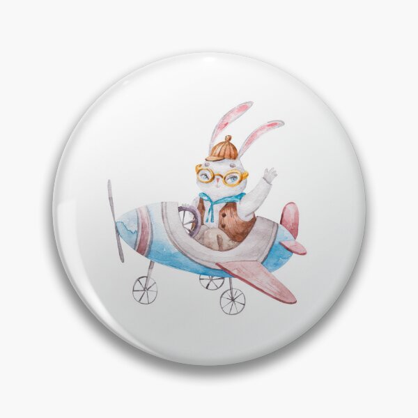 Item preview, cute pilot hare flying on an blue airplane, cute watercolor childrens illustration isolated on white background designed and sold by the-myro.