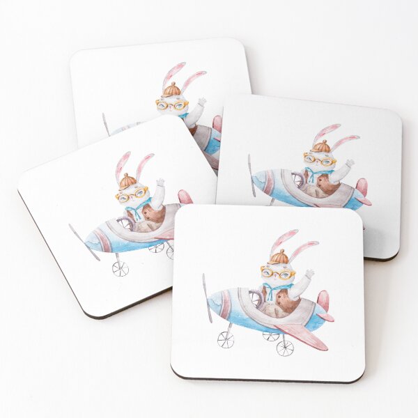 Item preview, cute pilot hare flying on an blue airplane, cute watercolor childrens illustration isolated on white background designed and sold by the-myro.