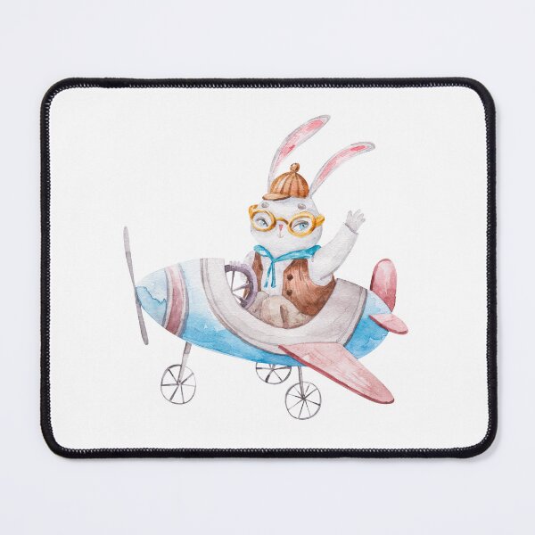 Item preview, cute pilot hare flying on an blue airplane, cute watercolor childrens illustration isolated on white background designed and sold by the-myro.