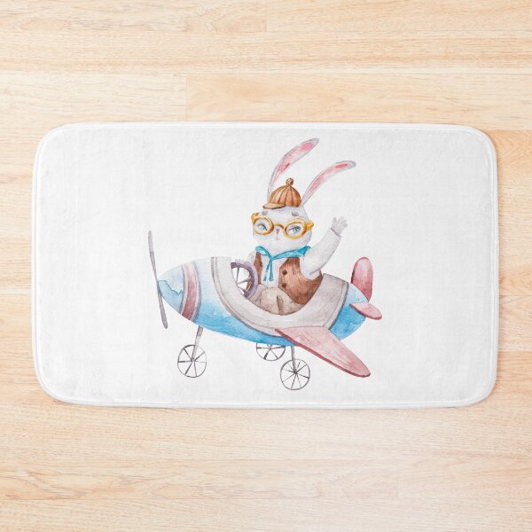 Item preview, cute pilot hare flying on an blue airplane, cute watercolor childrens illustration isolated on white background designed and sold by the-myro.