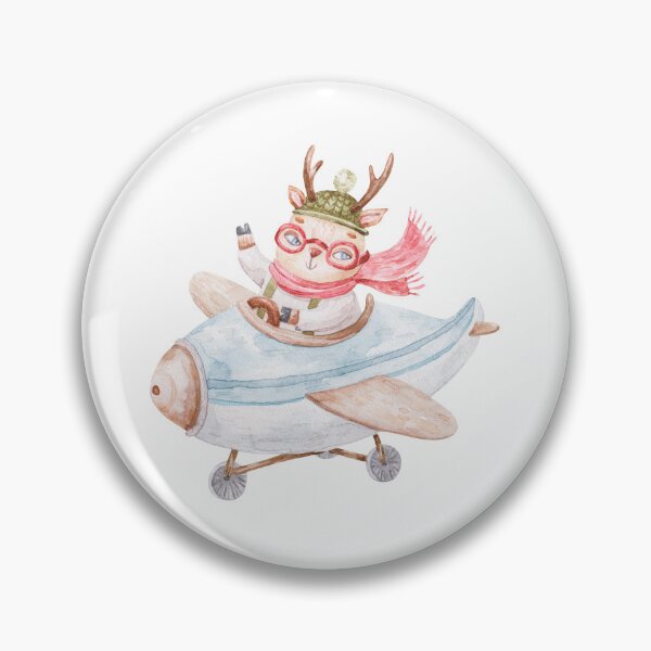 Item preview, cute pilot deer flying on a plane, cute watercolor childrens illustration isolated on white background designed and sold by the-myro.
