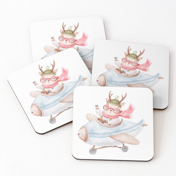 Item preview, cute pilot deer flying on a plane, cute watercolor childrens illustration isolated on white background designed and sold by the-myro.
