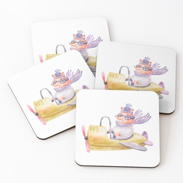 Item preview, cute fox pilot flying on an airplane, cute watercolor childrens illustration isolated on white background designed and sold by the-myro.