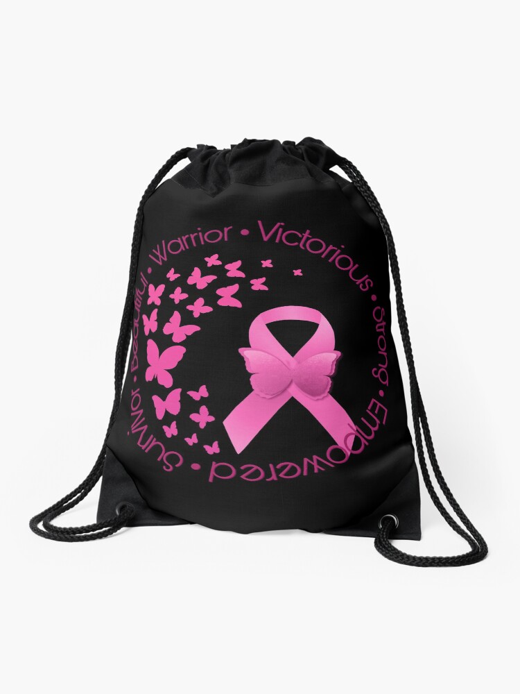 Drawstring Backpack Pink Ribbon Breast Cancer Awareness Flag Rucksack