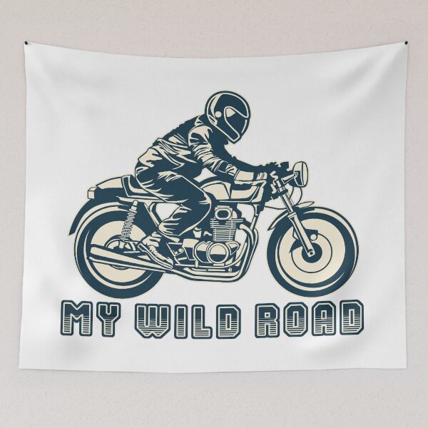 Item preview, Vintage Motorbike. Retro illustration of a rider on his motorcycle titled My wild road designed and sold by Goliardika-Shop.
