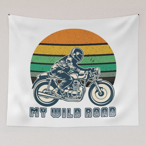 Item preview, Vintage Motorbike. Retro design of a rider on his motorcycle titled My wild road designed and sold by Goliardika-Shop.