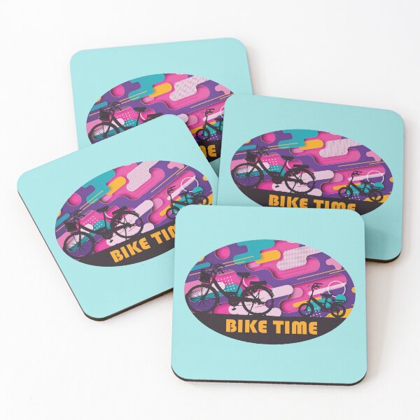 Item preview, Two bicycles silhouette on abstract colorful background titled Bike time designed and sold by Goliardika-Shop.