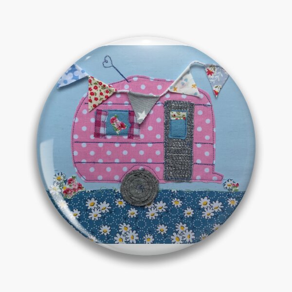 Item preview, Pink dotty embroidered caravan  designed and sold by Leatextileart.