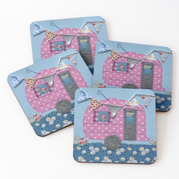 Item preview, Pink dotty embroidered caravan  designed and sold by Leatextileart.