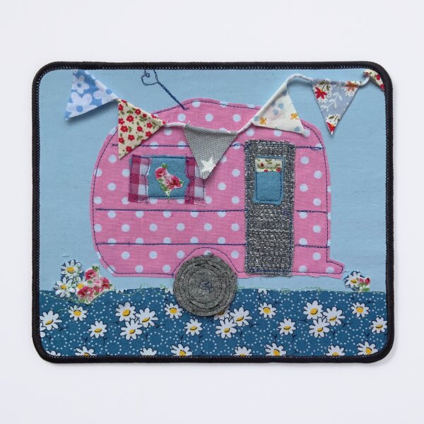 Item preview, Pink dotty embroidered caravan designed and sold by Leatextileart.