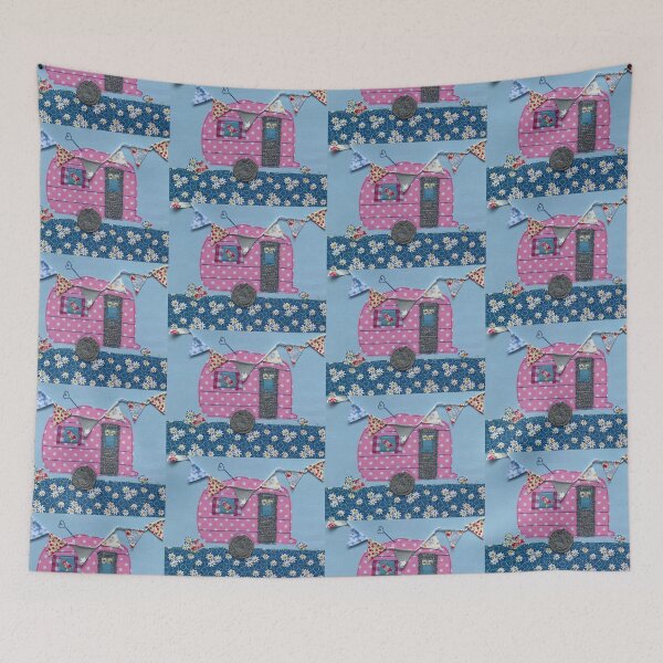 Item preview, Pink dotty embroidered caravan  designed and sold by Leatextileart.
