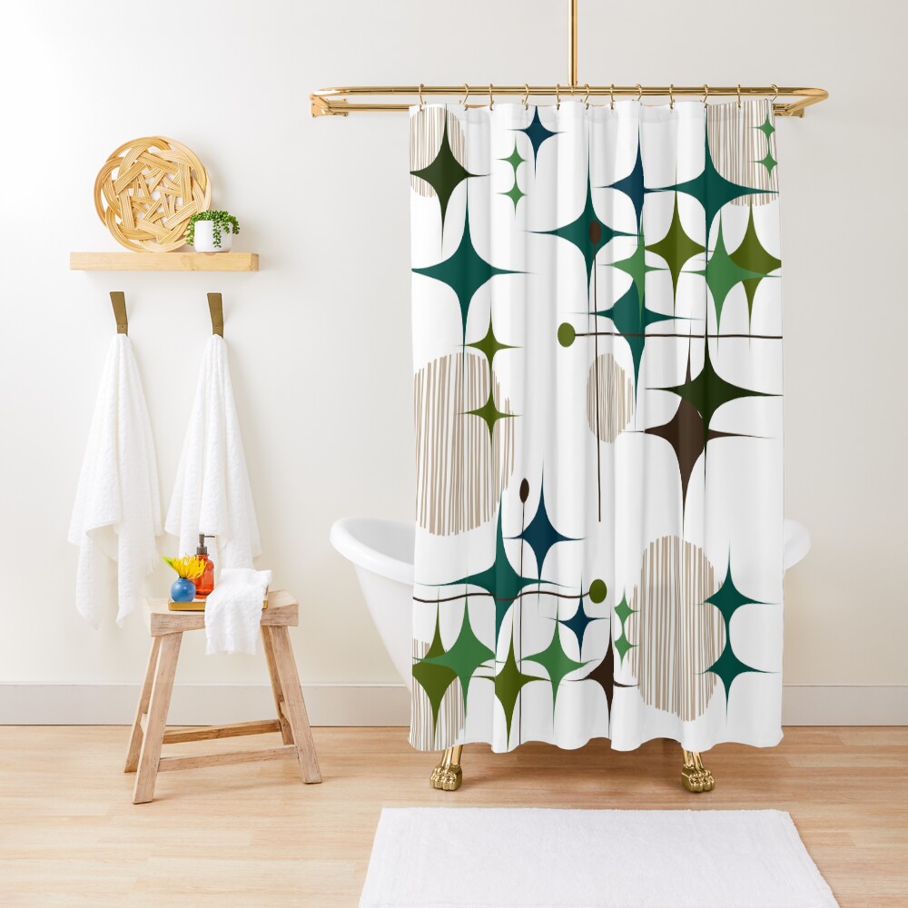 Eames Era Starbursts and Globes Shower Curtain