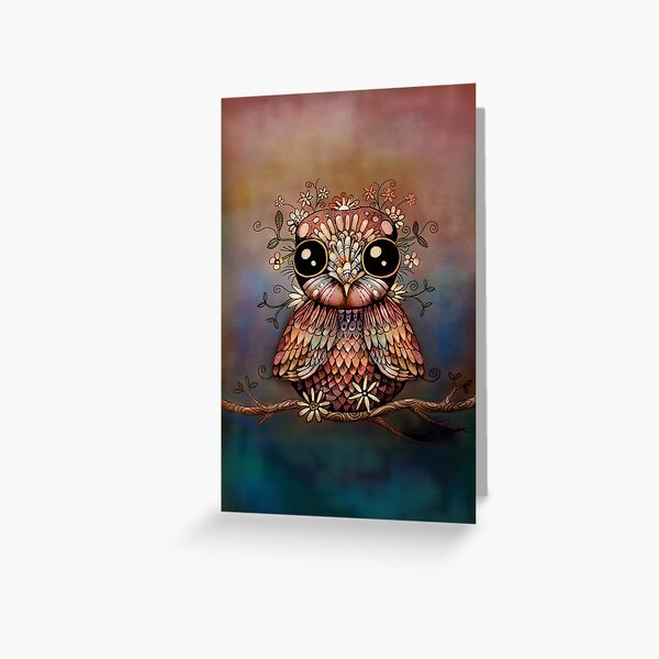 little rainbow flower owl Greeting Card