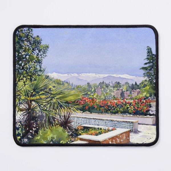 Item preview, The Sierra Nevada from the gardens of the Mosque, Granada, Spain designed and sold by Margaret Merry.